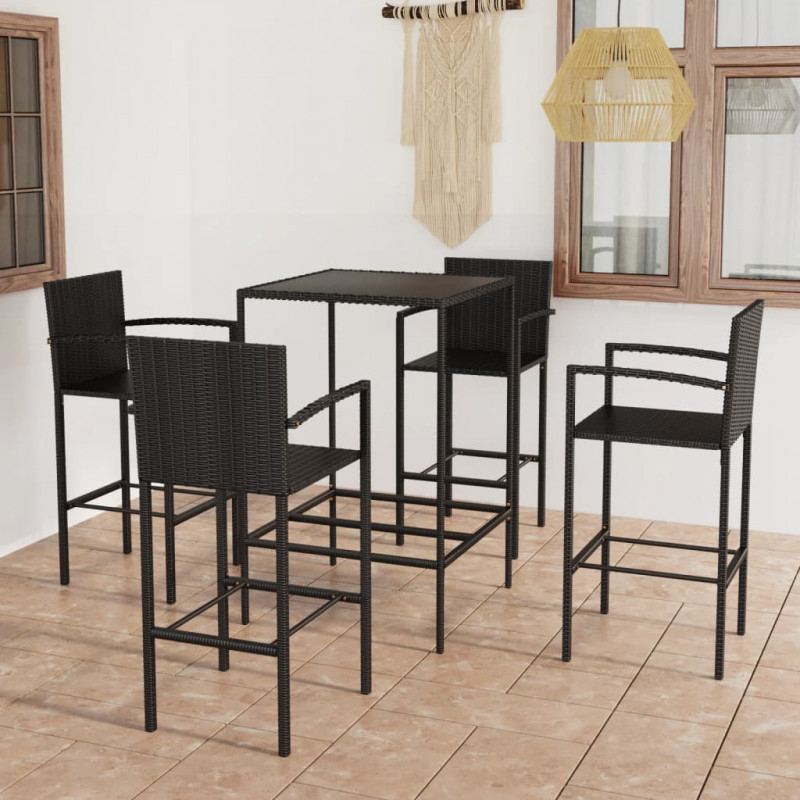 5-tlg. Gartenbar-Set Ketil Poly Rattan Schwarz