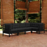 5-tlg. Garten-Lounge-Set Kiara mit Kissen Schwarz Kiefernholz