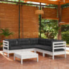 6-tlg. Garten-Lounge-Set Marle mit Kissen Weiß Kiefer Massivholz