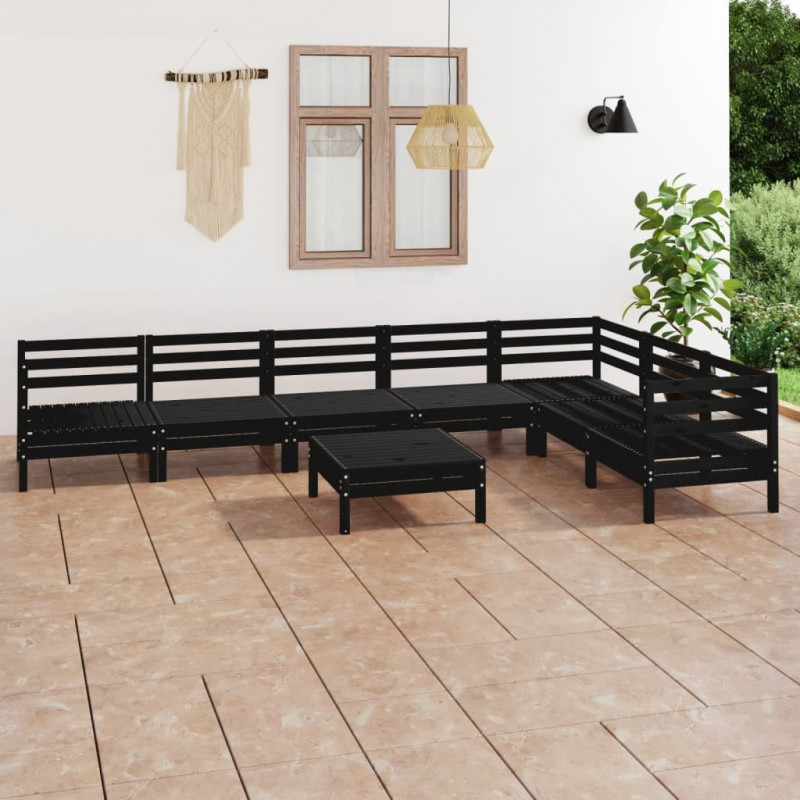 8-tlg. Garten-Lounge-Set Massivholz Kiefer Schwarz