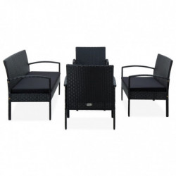 5-tlg. Garten-Lounge-Set Helin mit Auflagen Poly Rattan Schwarz