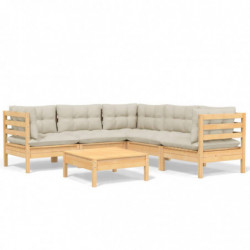 6-tlg. Garten-Lounge-Set Matej mit Creme Kissen Massivholz Kiefer