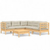 6-tlg. Garten-Lounge-Set Matej mit Creme Kissen Massivholz Kiefer