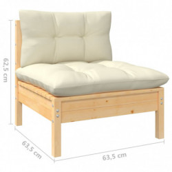 6-tlg. Garten-Lounge-Set Matej mit Creme Kissen Massivholz Kiefer