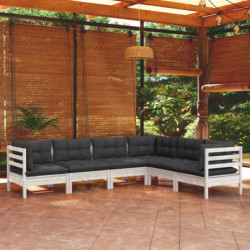 6-tlg. Garten-Lounge-Set Matiss mit Kissen Weiß Kiefer Massivholz