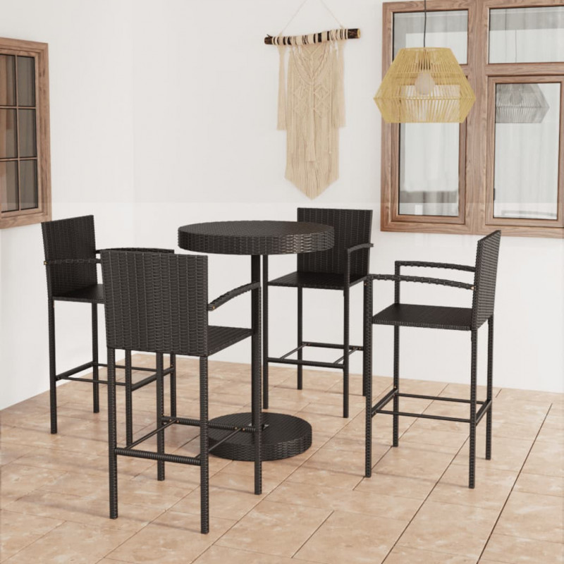 5-tlg. Gartenbar-Set Koa Poly Rattan Schwarz