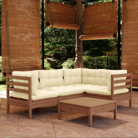 5-tlg. Garten-Lounge-Set mit Kissen Honigbraun Kiefernholz