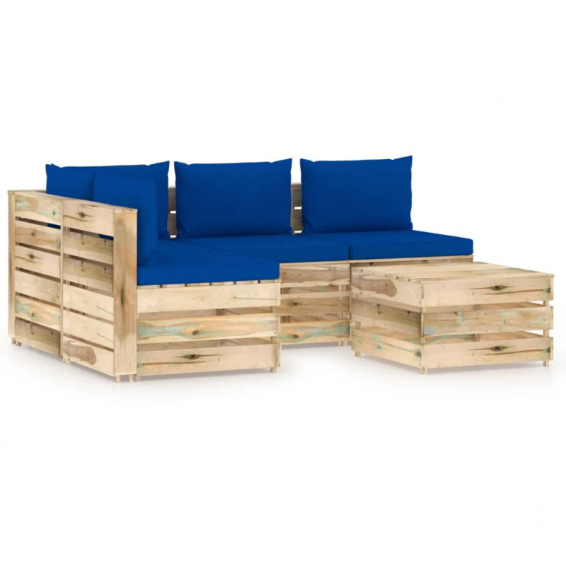 5-tlg. Garten-Lounge-Set Konani mit Kissen Grün Imprägniertes Holz