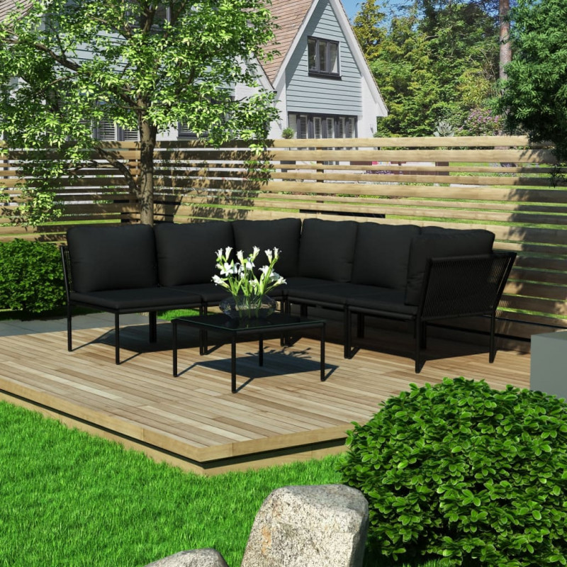 6-tlg. Garten-Lounge-Set Levke mit Auflagen Schwarz PVC