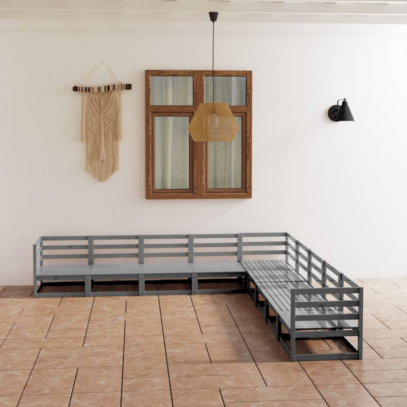 9-tlg. Garten-Lounge-Set Seppe Grau Kiefer Massivholz