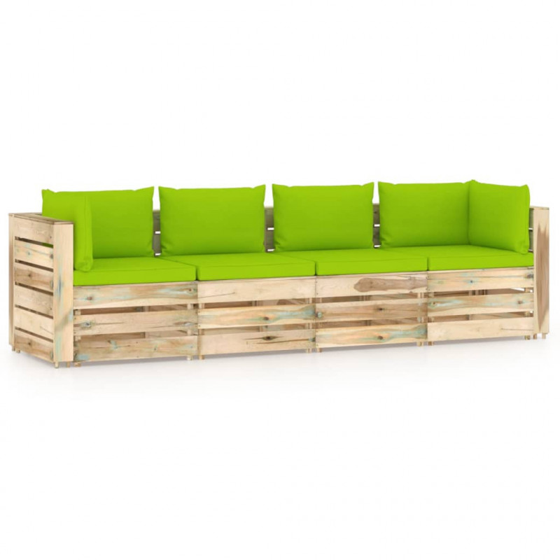 4-Sitzer-Gartensofa Estefania mit Kissen Grün Imprägniertes Holz