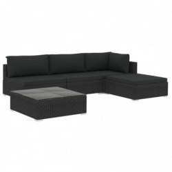 5-tlg. Garten-Lounge-Set Hella mit Auflagen Poly Rattan Schwarz