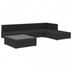 5-tlg. Garten-Lounge-Set Hella mit Auflagen Poly Rattan Schwarz