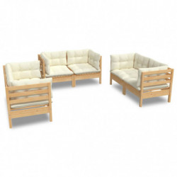 6-tlg. Garten-Lounge-Set Max mit Creme Kissen Massivholz Kiefer