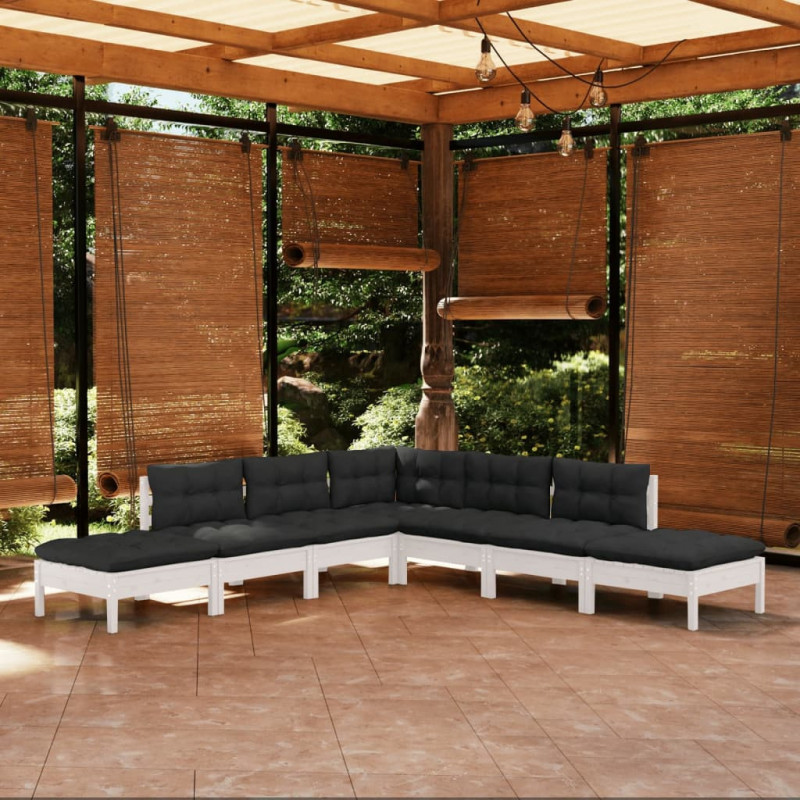 7-tlg. Garten-Lounge-Set Oyama mit Kissen Weiß Kiefernholz