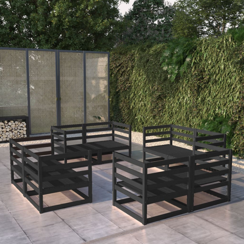 8-tlg. Garten-Lounge-Set Rafael Schwarz Massivholz Kiefer