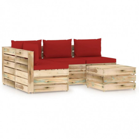 5-tlg. Garten-Lounge-Set Kosmo mit Kissen Grün Imprägniertes Holz