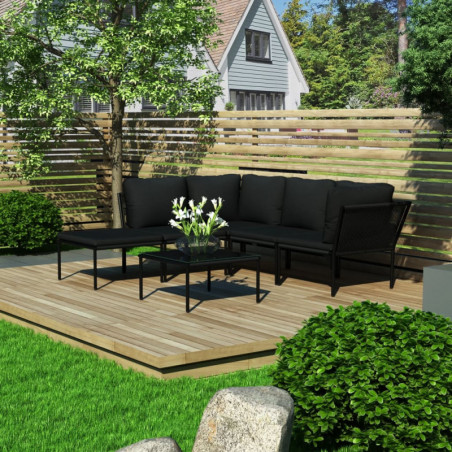 6-tlg. Garten-Lounge-Set Lewe mit Auflagen Schwarz PVC