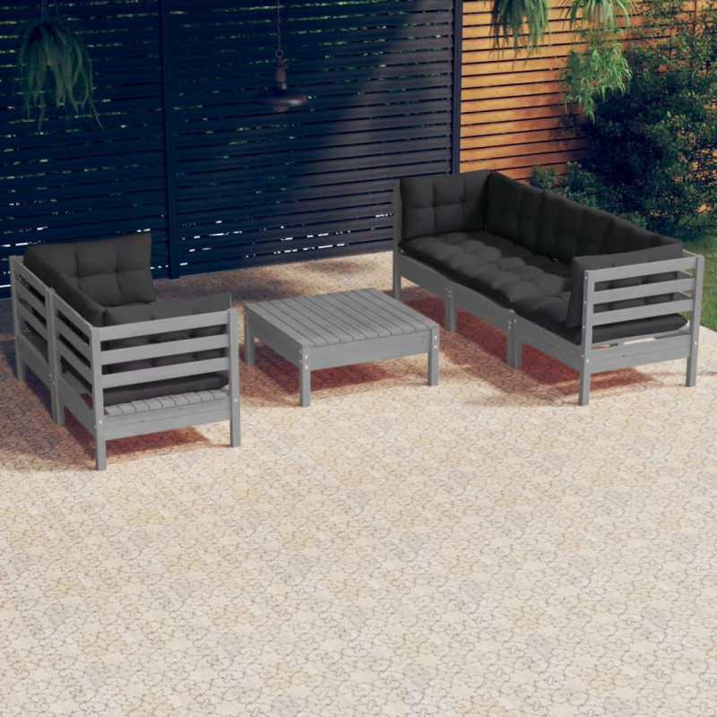 6-tlg. Garten-Lounge-Set Maxie mit Anthrazit Kissen Kiefernholz