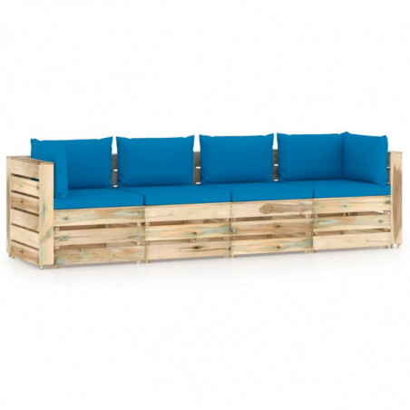 4-Sitzer-Gartensofa Estella mit Kissen Grün Imprägniertes Holz