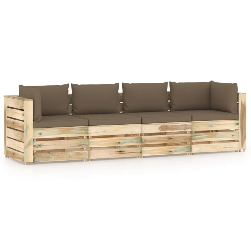 4-Sitzer-Gartensofa Ester mit Kissen Grün Imprägniertes Holz