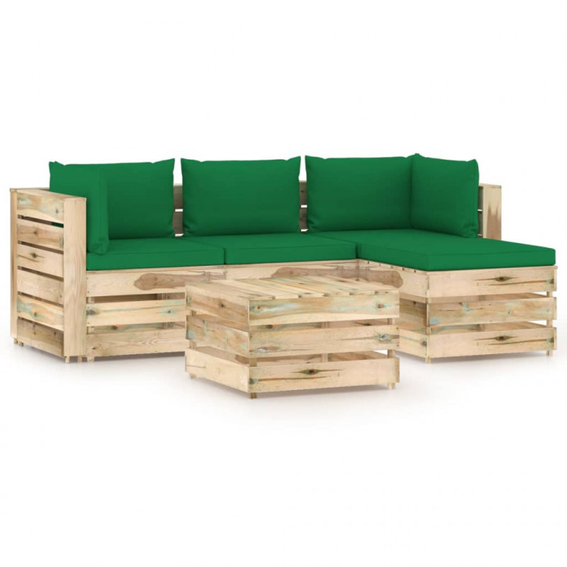 5-tlg. Garten-Lounge-Set mit Kissen Grün Imprägniertes Holz