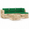 5-tlg. Garten-Lounge-Set mit Kissen Grün Imprägniertes Holz