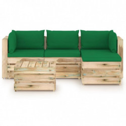 5-tlg. Garten-Lounge-Set mit Kissen Grün Imprägniertes Holz