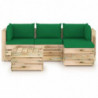 5-tlg. Garten-Lounge-Set mit Kissen Grün Imprägniertes Holz