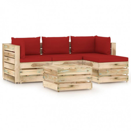5-tlg. Garten-Lounge-Set Kudret mit Kissen Grün Imprägniertes Holz