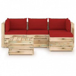 5-tlg. Garten-Lounge-Set Kudret mit Kissen Grün Imprägniertes Holz
