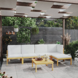 6-tlg. Garten-Lounge-Set Maxime mit Kissen Cremeweiß Massivholz Akazie