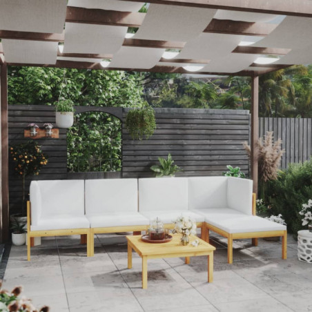 6-tlg. Garten-Lounge-Set Maxime mit Kissen Cremeweiß Massivholz Akazie