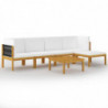 6-tlg. Garten-Lounge-Set Maxime mit Kissen Cremeweiß Massivholz Akazie