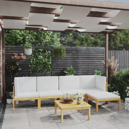 6-tlg. Garten-Lounge-Set Maximilian mit Kissen Cremeweiß Massivholz Akazie