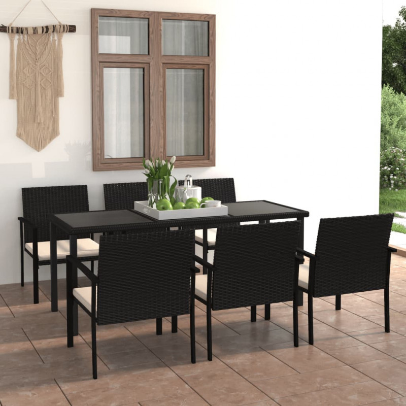 7-tlg. Garten-Essgruppe Pace Poly Rattan Schwarz