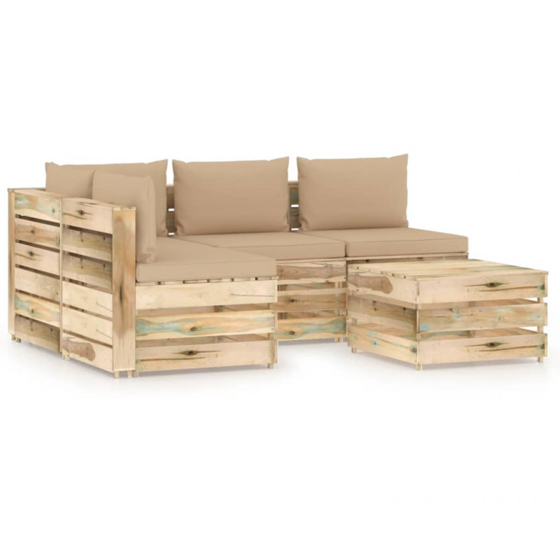 5-tlg. Garten-Lounge-Set Kunigunde mit Kissen Grün Imprägniertes Holz