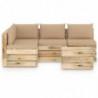 5-tlg. Garten-Lounge-Set Kunigunde mit Kissen Grün Imprägniertes Holz