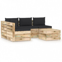 5-tlg. Garten-Lounge-Set Kuno mit Kissen Grün Imprägniertes Holz
