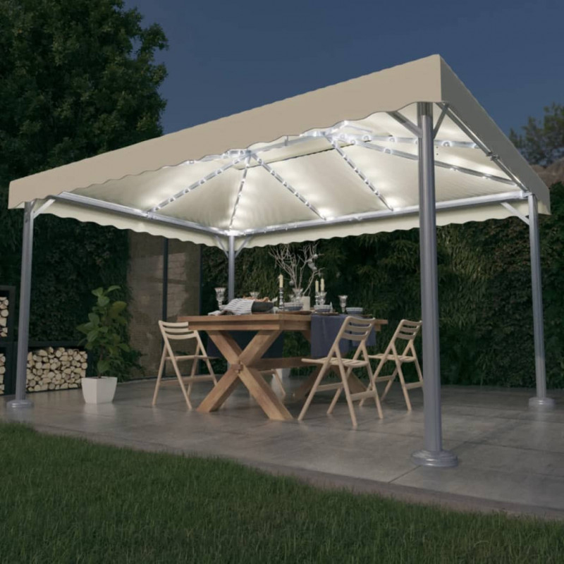 Pavillon Wladimir mit LED-Lichterkette 400x300 cm Cremeweiß Aluminium