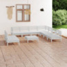 10-tlg. Garten-Lounge-Set Amon Massivholz Kiefer Weiß