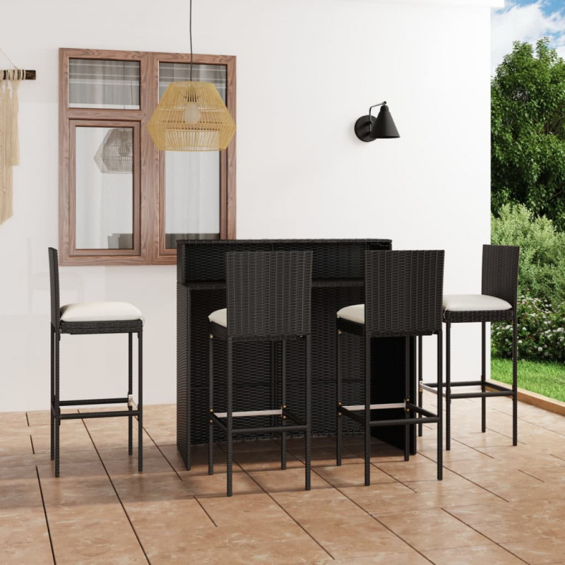 5-tlg. Gartenbar-Set Kusuma mit Kissen Schwarz