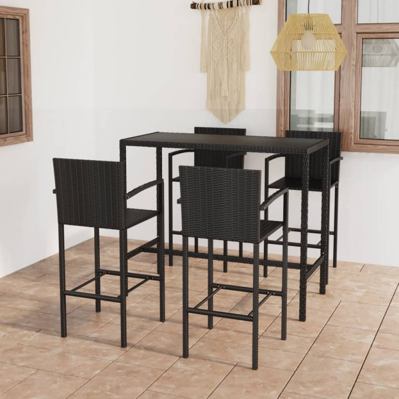 5-tlg. Gartenbar-Set Kylie Poly Rattan Schwarz