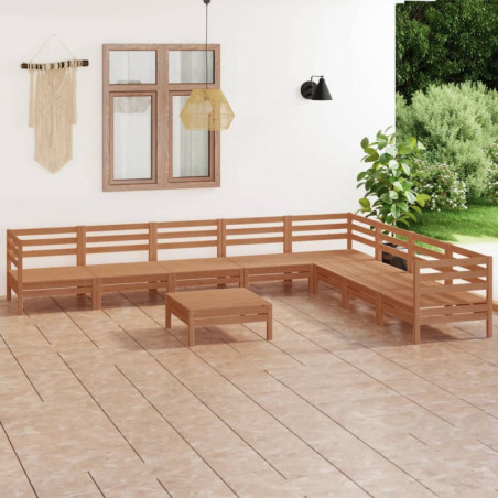 9-tlg. Garten-Lounge-Set Shirley Massivholz Kiefer Honigbraun