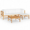 5-tlg. Garten-Lounge-Set mit Creme Kissen Massivholz Teak