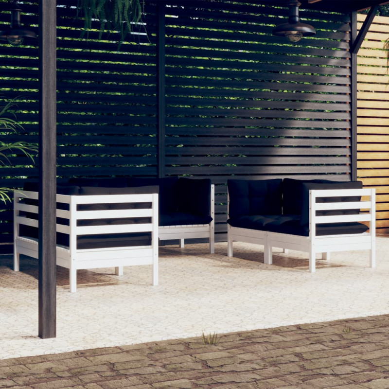 6-tlg. Garten-Lounge-Set mit Kissen Massivholz Kiefer