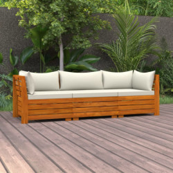 3-Sitzer-Gartensofa mit Kissen Massivholz Akazie