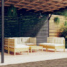 7-tlg. Garten-Lounge-Set mit Creme Kissen Massivholz Kiefer