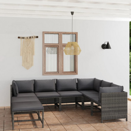 8-tlg. Garten-Lounge-Set mit Kissen Poly Rattan Grau