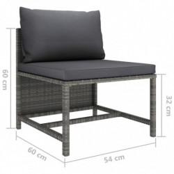 8-tlg. Garten-Lounge-Set mit Kissen Poly Rattan Grau